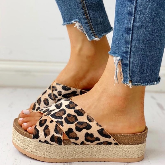 Boutique Shoes - NEW Leopard Espadrille Platform Wedges